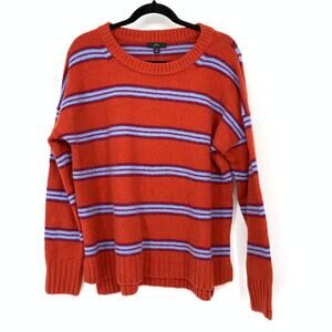 J.Crew Fuzzy Striped Knit Pullover Sweater Womens Size M Red Orange Blue NEW